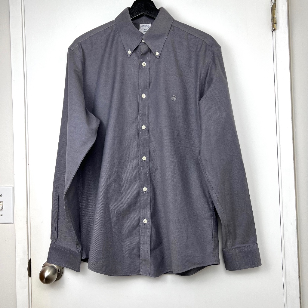 Brooks Brothers 1818 Regent Thick Cotton Stretch Dress Shirt Size M Jet Gray